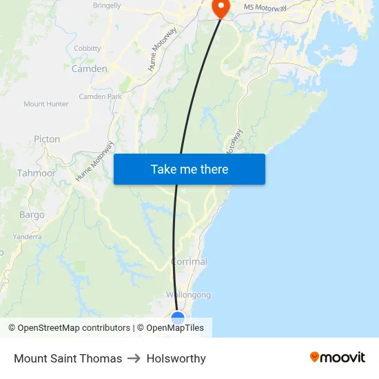 Mount Saint Thomas to Holsworthy map