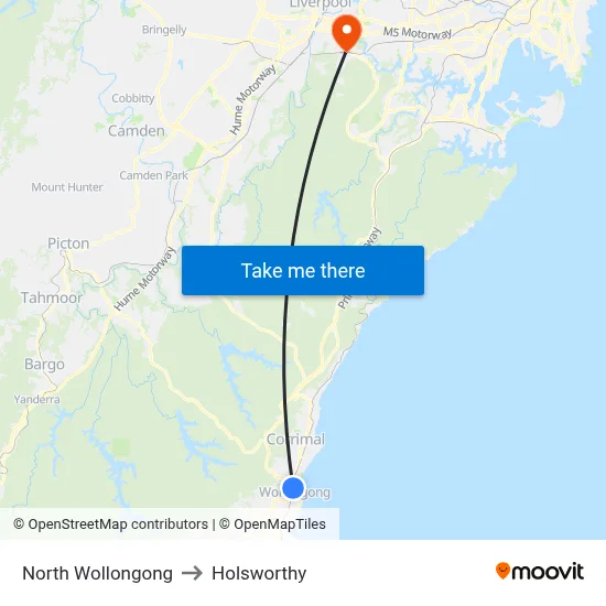 North Wollongong to Holsworthy map