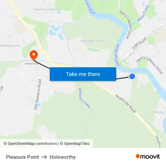 Pleasure Point to Holsworthy map
