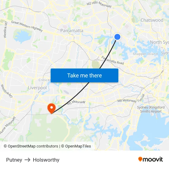Putney to Holsworthy map