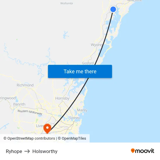 Ryhope to Holsworthy map