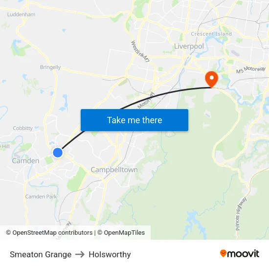 Smeaton Grange to Holsworthy map