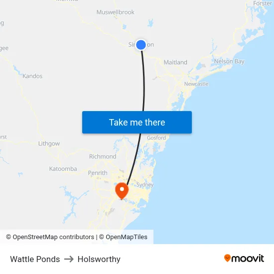 Wattle Ponds to Holsworthy map