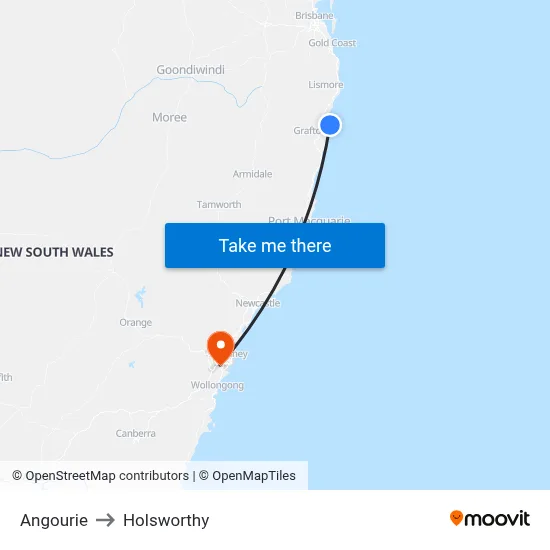 Angourie to Holsworthy map