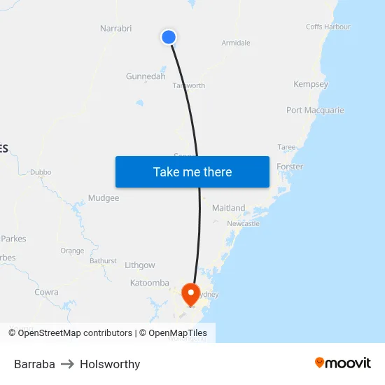 Barraba to Holsworthy map