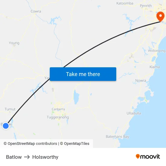 Batlow to Holsworthy map