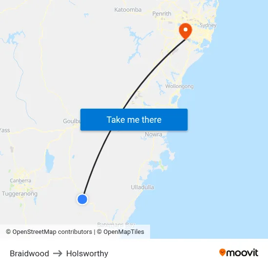 Braidwood to Holsworthy map