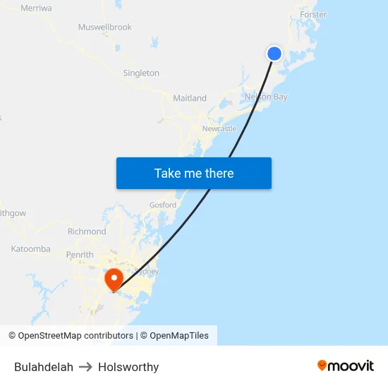 Bulahdelah to Holsworthy map