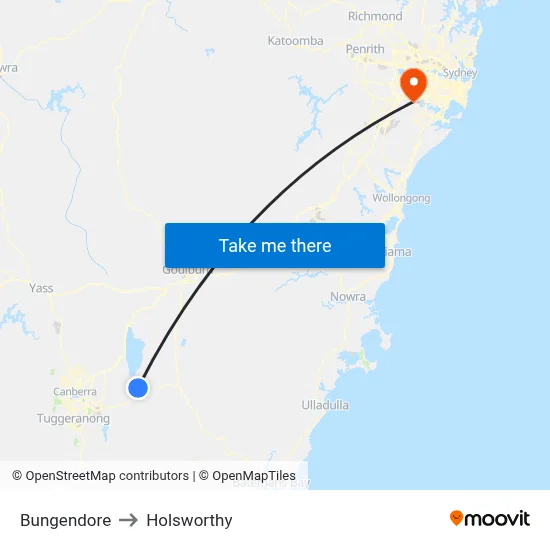 Bungendore to Holsworthy map
