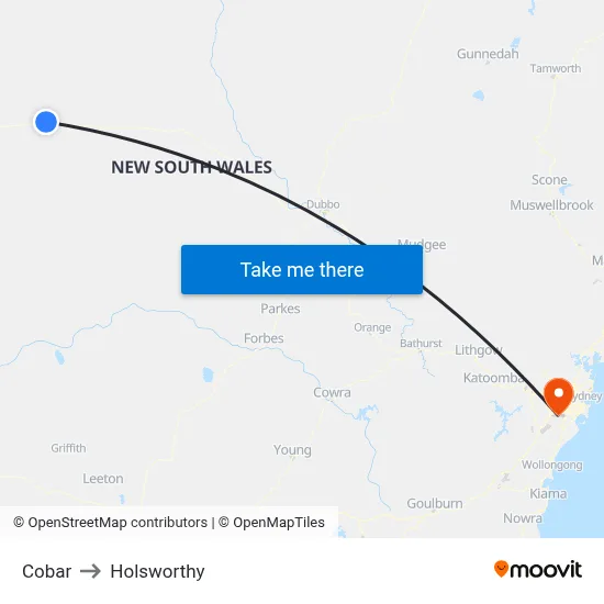 Cobar to Holsworthy map