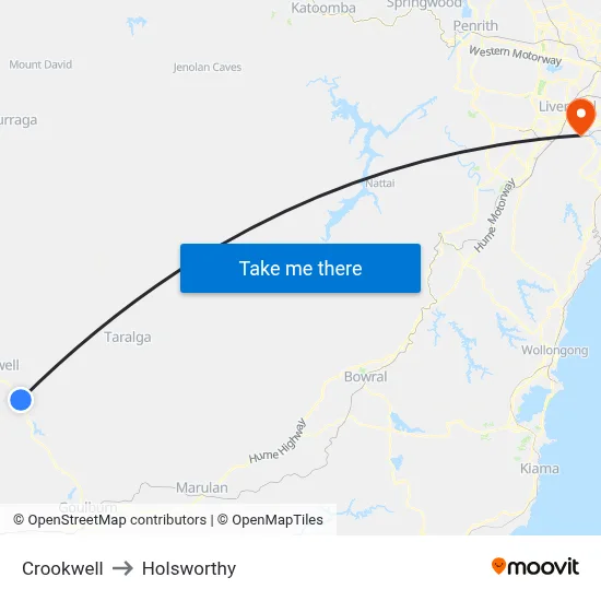 Crookwell to Holsworthy map