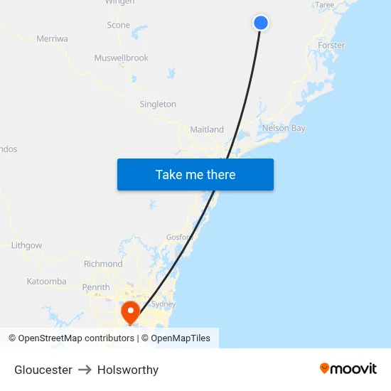 Gloucester to Holsworthy map