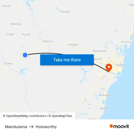 Mandurama to Holsworthy map