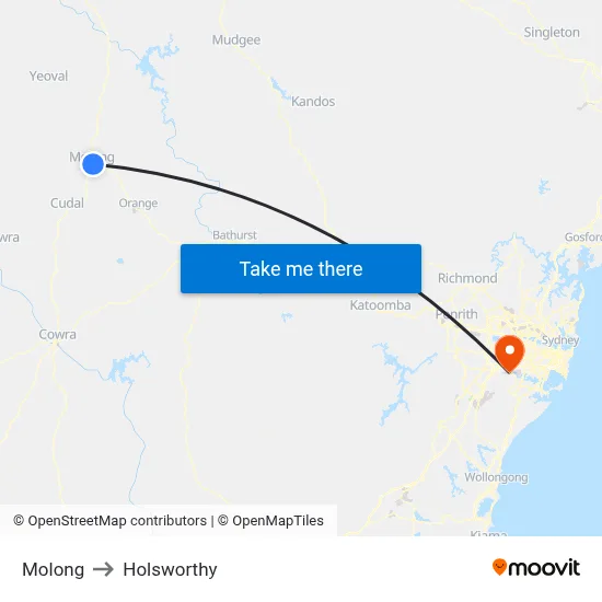 Molong to Holsworthy map