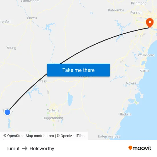 Tumut to Holsworthy map