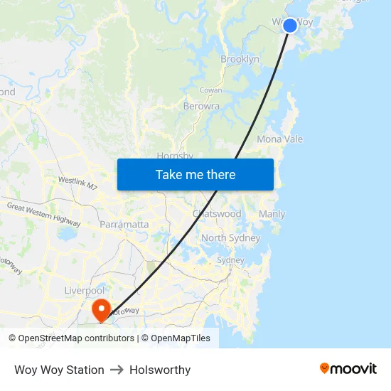Woy Woy Station to Holsworthy map