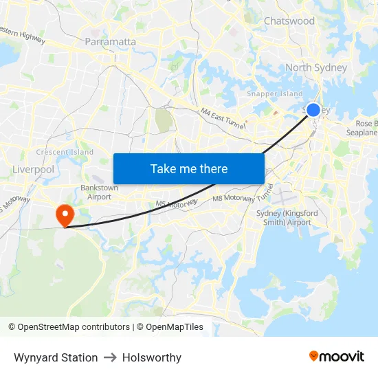 Wynyard Station to Holsworthy map