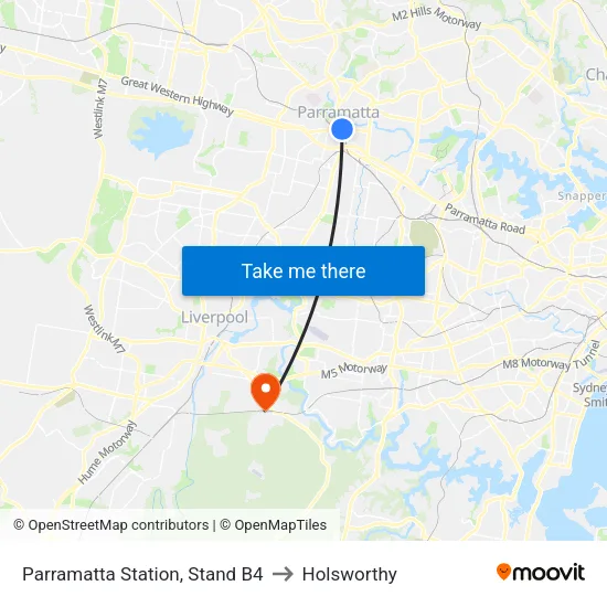 Parramatta Station, Stand B4 to Holsworthy map