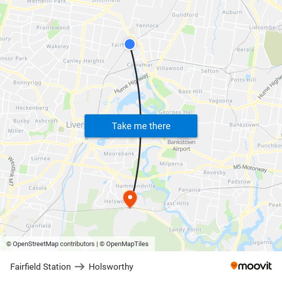 Fairfield Station to Holsworthy map