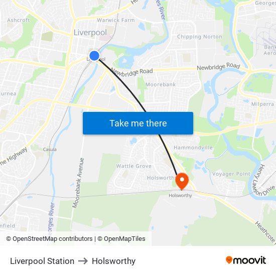 Liverpool Station to Holsworthy map