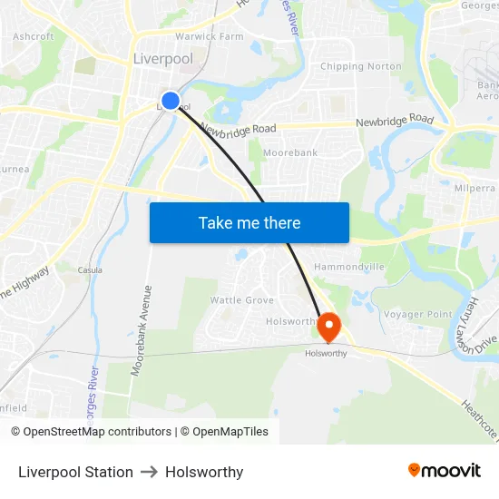 Liverpool Station to Holsworthy map