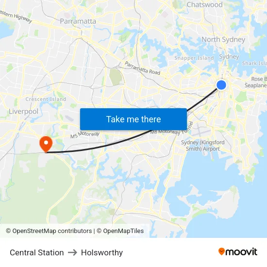 Central Station to Holsworthy map