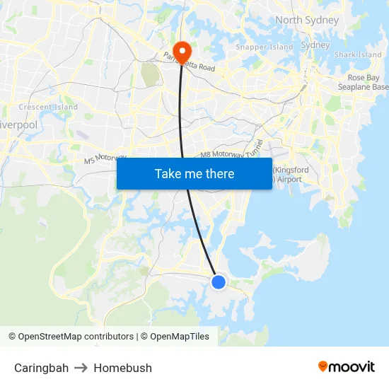 Caringbah to Homebush map