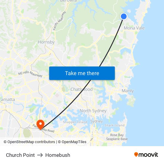 Church Point to Homebush map