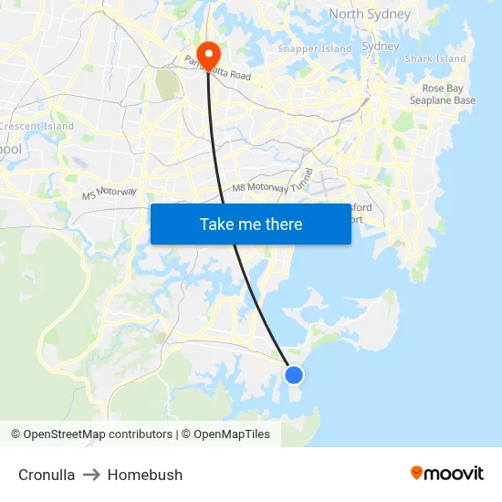 Cronulla to Homebush map