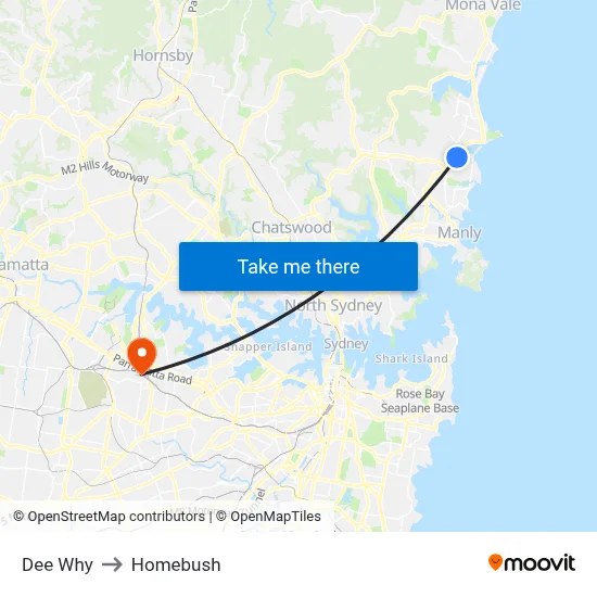 Dee Why to Homebush map