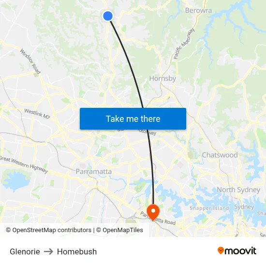 Glenorie to Homebush map