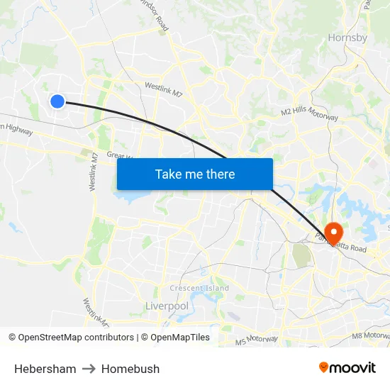 Hebersham to Homebush map