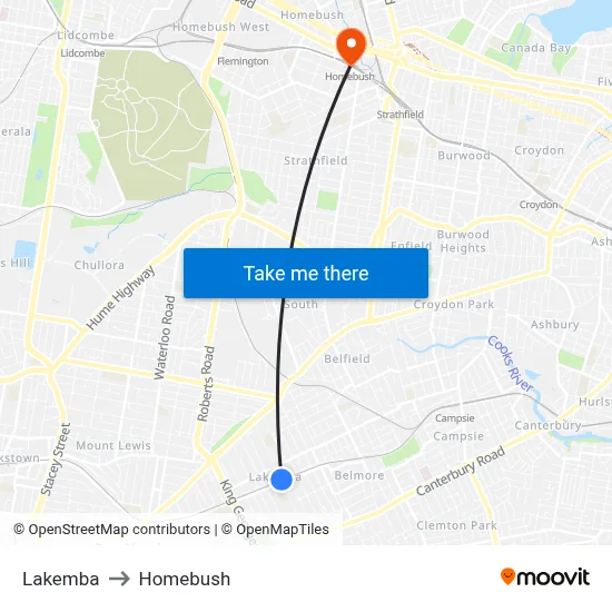 Lakemba to Homebush map
