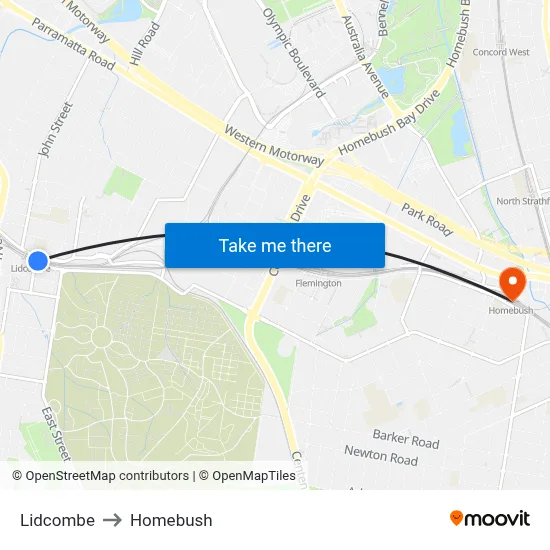 Lidcombe to Homebush map
