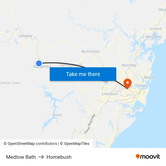 Medlow Bath to Homebush map