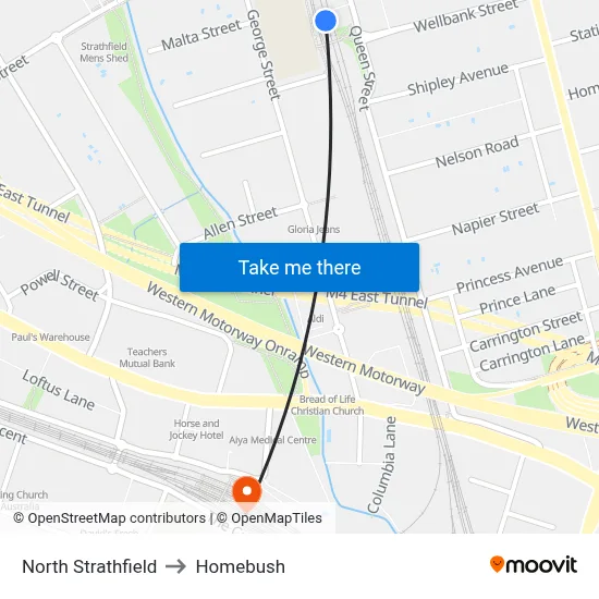 North Strathfield to Homebush map