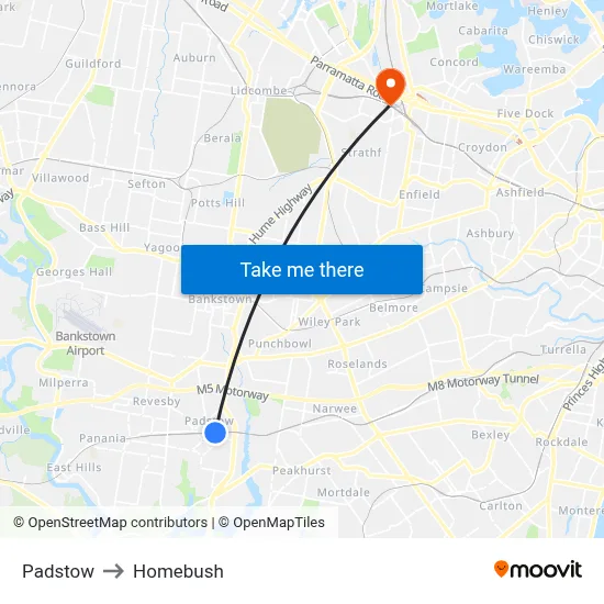 Padstow to Homebush map