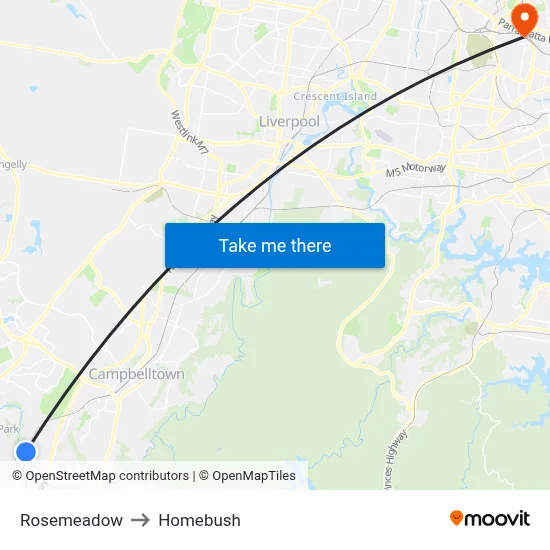 Rosemeadow to Homebush map