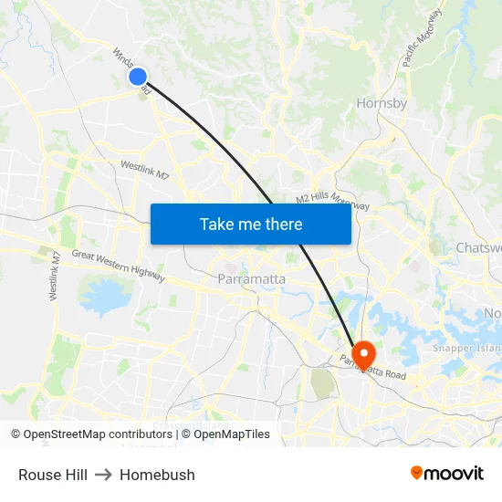 Rouse Hill to Homebush map