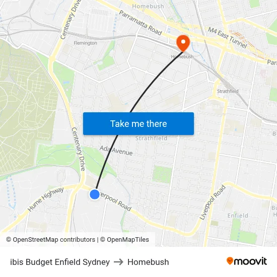 ibis Budget Enfield Sydney to Homebush map