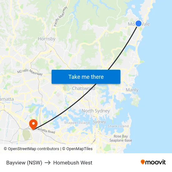 Bayview (NSW) to Homebush West map