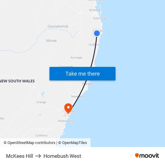 McKees Hill to Homebush West map