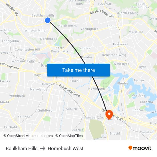 Baulkham Hills to Homebush West map