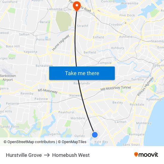 Hurstville Grove to Homebush West map