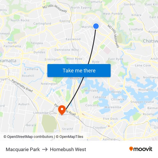 Macquarie Park to Homebush West map