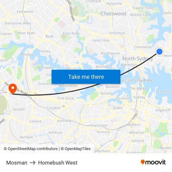 Mosman to Homebush West map