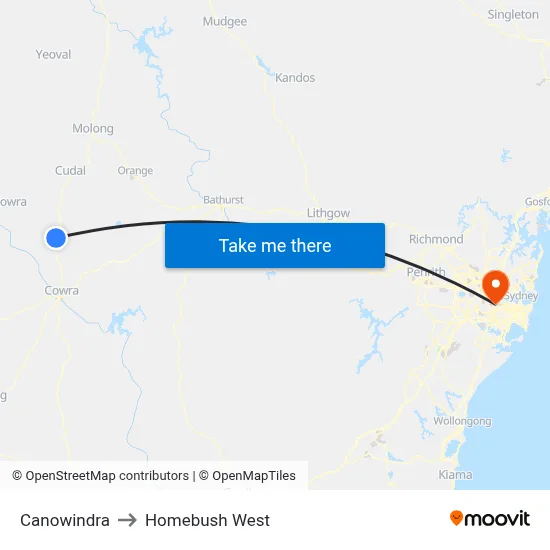 Canowindra to Homebush West map