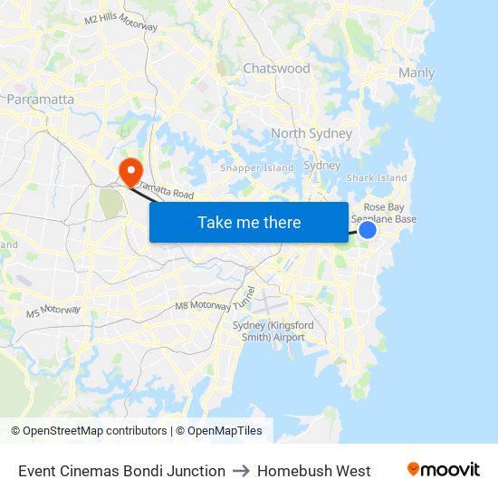 Event Cinemas Bondi Junction to Homebush West map