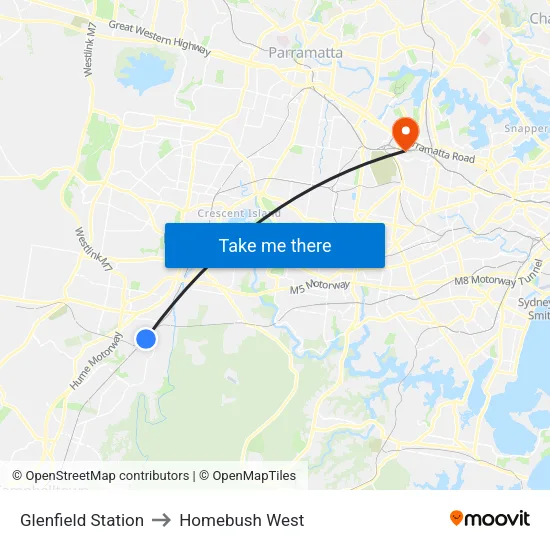 Glenfield Station to Homebush West map