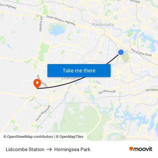 Lidcombe Station to Horningsea Park map